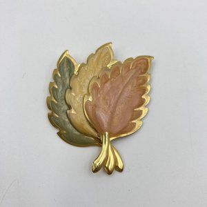 Vintage Three Leaf Pastel Brooch Leaves Autumn Fall Green Pink Peach